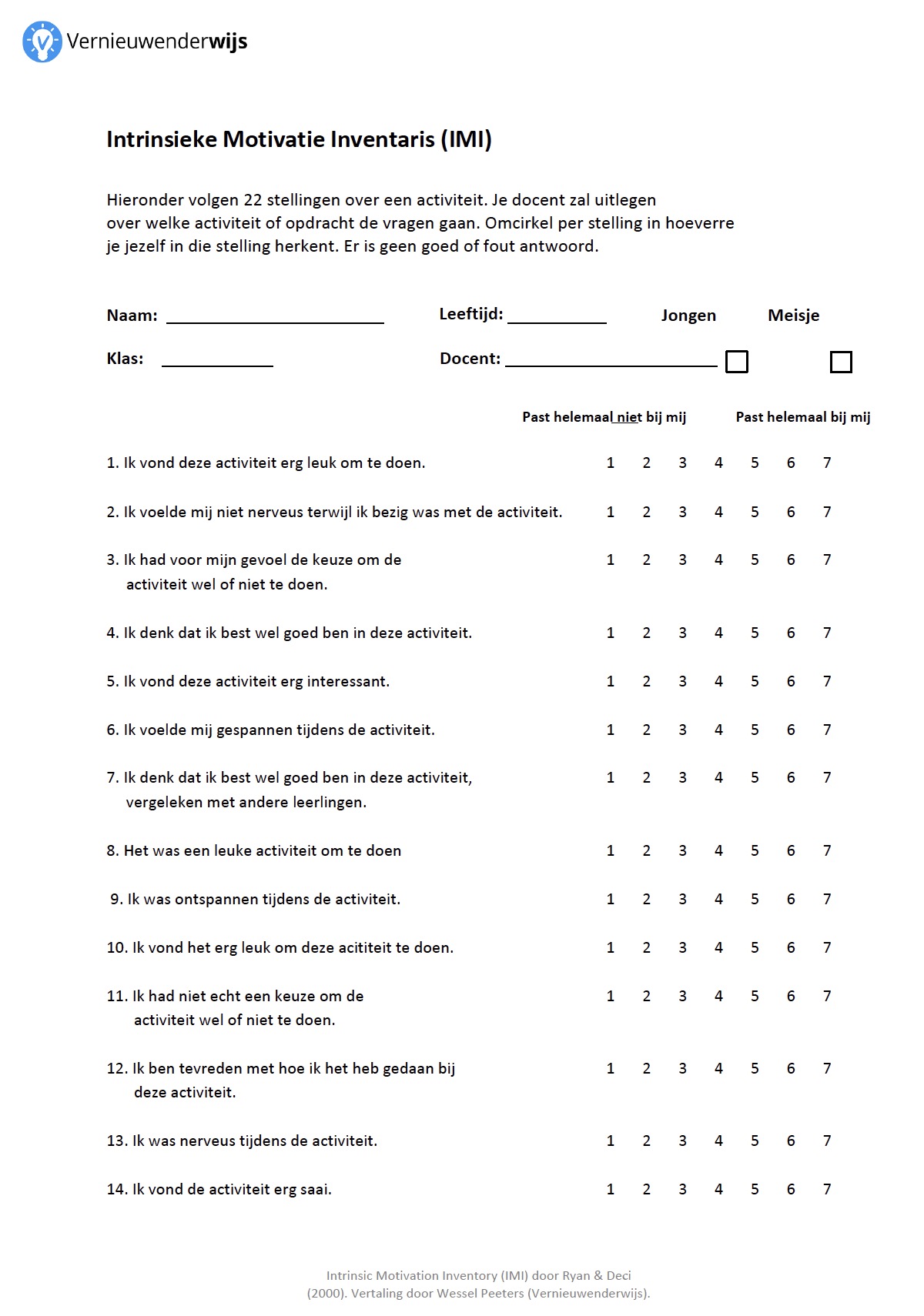 Vragenlijst motivatie (IMI)